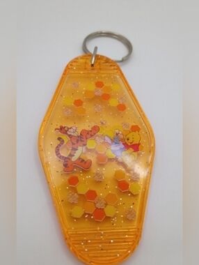 Honey Bear & Tiger Inspired Orange Resin Keychain Glitter Cute Gift Charm